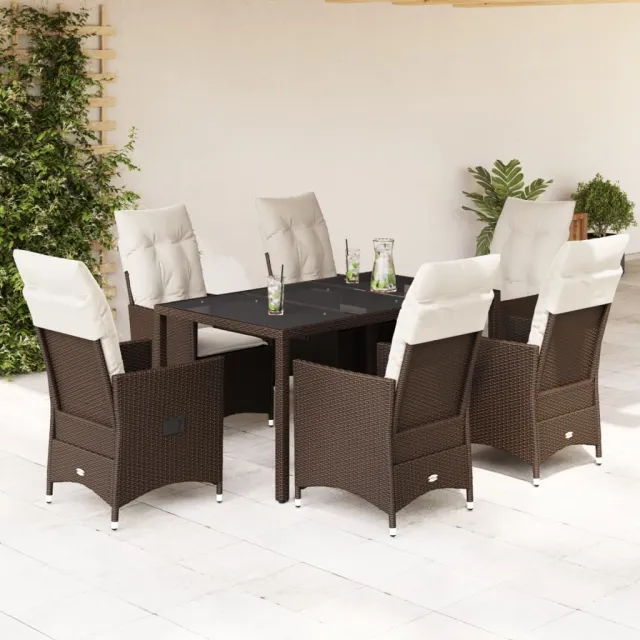 vidaXL 7-delige Tuinset met kussens poly rattan bruin, foto 2