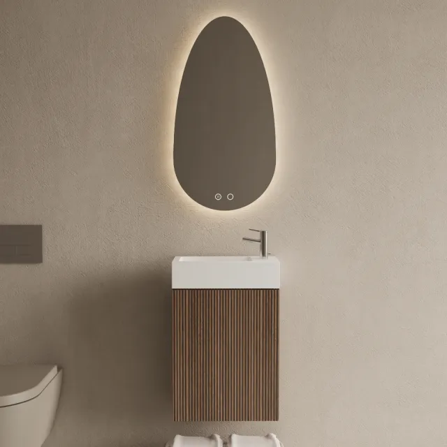 Boss & Wessing Toiletmeubel Set BWS Riga Donker Eiken Japandi 40 cm Fontein Glans Wit