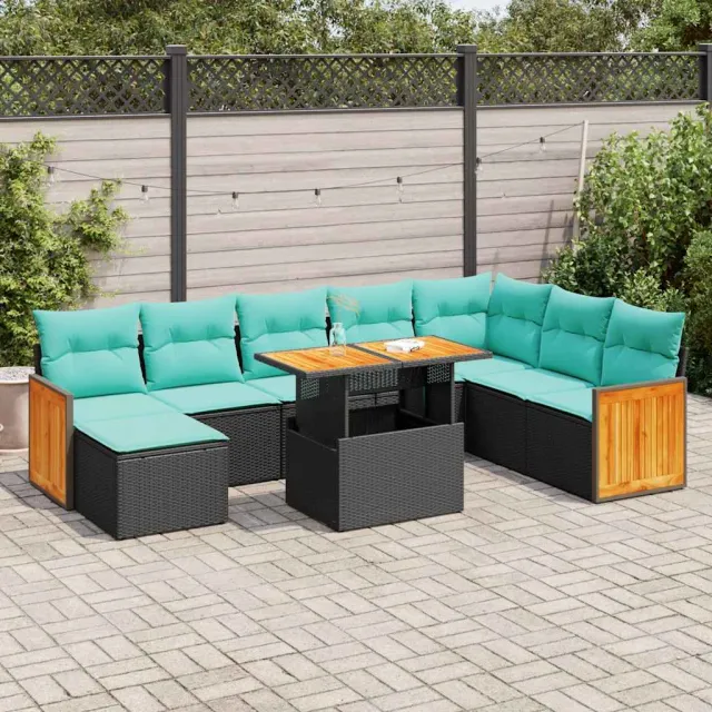 vidaXL 11-delige Loungeset met kussens poly rattan acacia zwart, foto 2