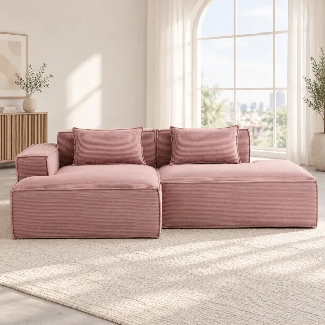 WUVRIE Hoekbank 235 cm - 2 zitplaatsen, 2 kussens en pocketvering - Babyroze