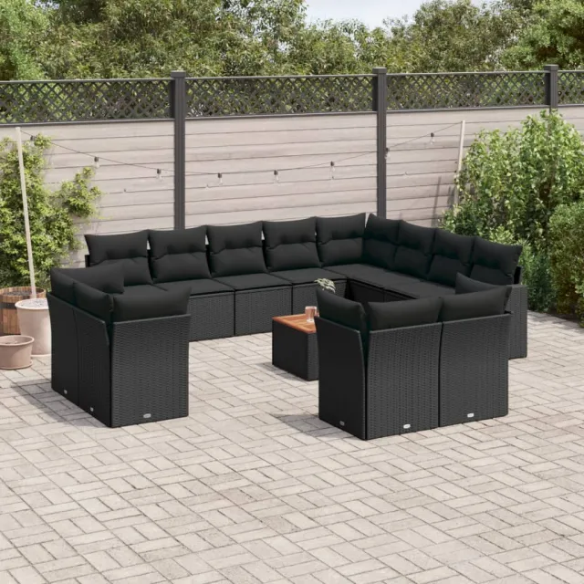 vidaXL 13-delige Loungeset met kussens poly rattan zwart, foto 2