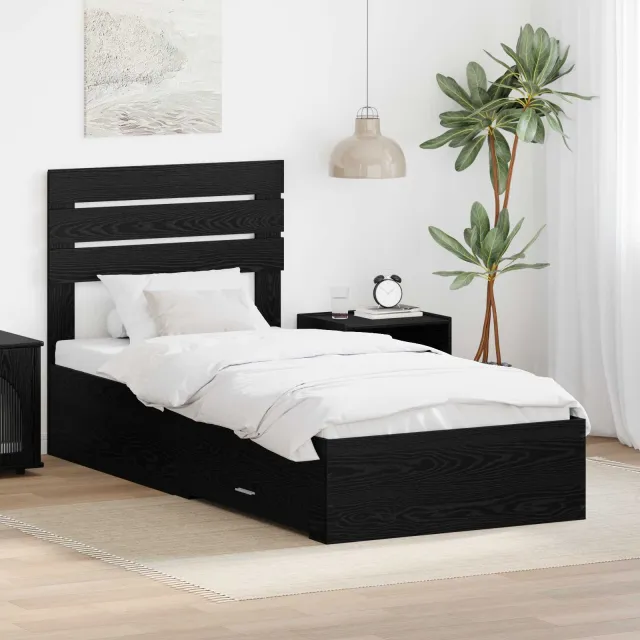 vidaXL Bedframe met lade Zwart Eiken 90 x 200 cm Bewerkt hout