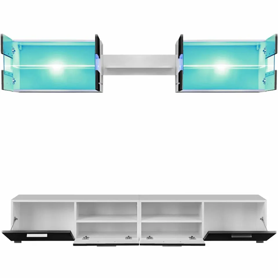 vidaXL Tv-wandmeubelset met LED-verlichting hoogglans zwart 5-delig, foto 4