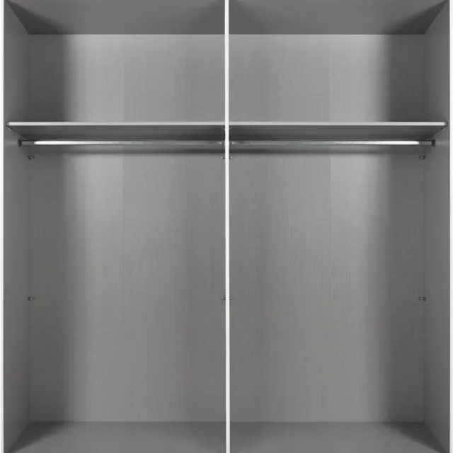 Woonexpress Kledingkast Bakel - Spaanplaat - Zwart - 200x216x65 cm (BxHxD) - Schuifdeuren - Deur met 3D verticale houtlook lamellen Antraciet/Grijs/Hout - Eiken/Hout - Naturel/Zwart