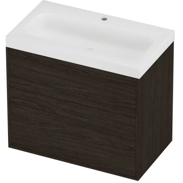Proline Haga Badmeubelset Polystone Mezza 1 Kraangat Voor Grepen 80x46x73 cm Mat White Mokka Oak Eiken