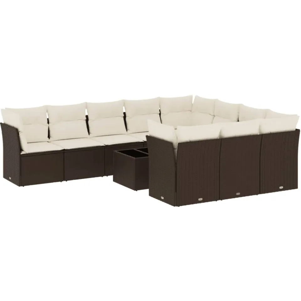 vidaXL 11-delige Loungeset met kussens poly rattan bruin