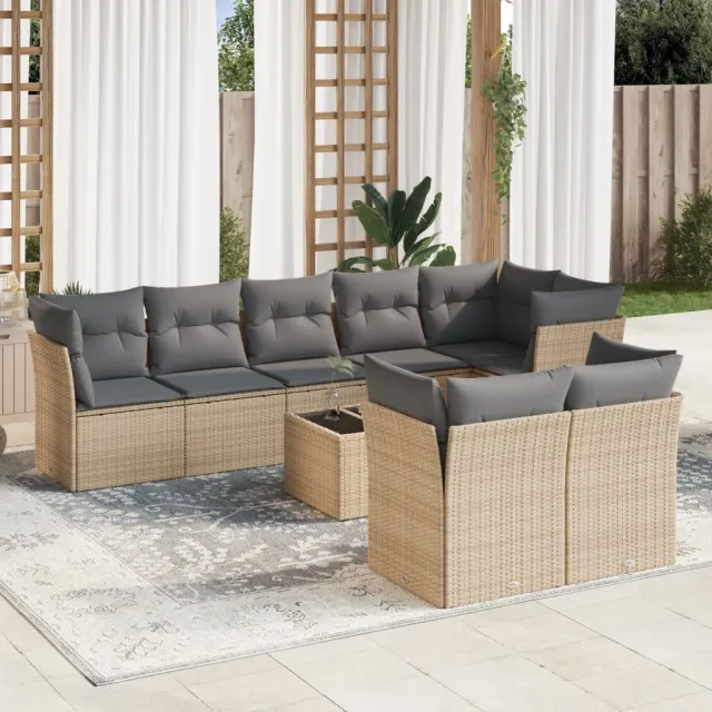 vidaXL 9-delige Loungeset met kussens poly rattan beige, foto 2
