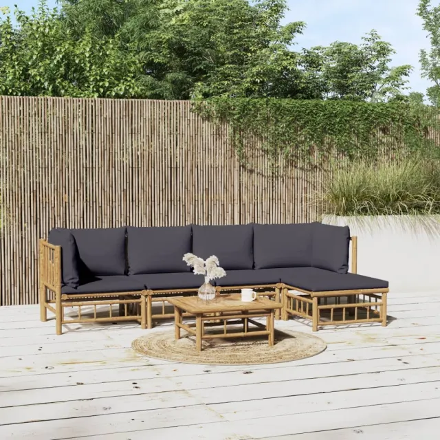 vidaXL 6-delige Loungeset met kussens bamboe donkergrijs bruin, foto 2
