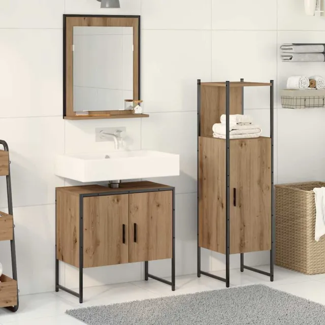 vidaXL Badkamermeubelset 3 st Bruin 33 x 33 x 102,5 cm Bewerkt hout, foto 2