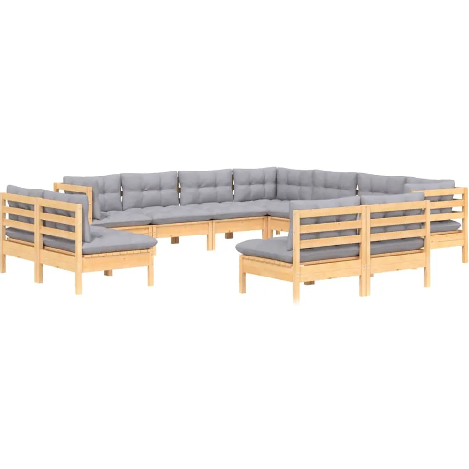 vidaXL 11-delige Loungeset met grijze kussens massief grenenhout grijs, foto 3