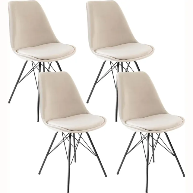 Kick Collection KICK® VELVET Kuipstoelen Champagne – Set van 4 – Eetkamerstoelen – Velvet – Zwart Frame