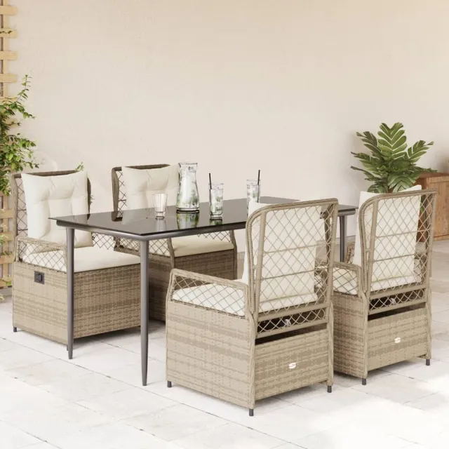 vidaXL 5-delige Tuinset met kussens poly rattan beige, foto 2