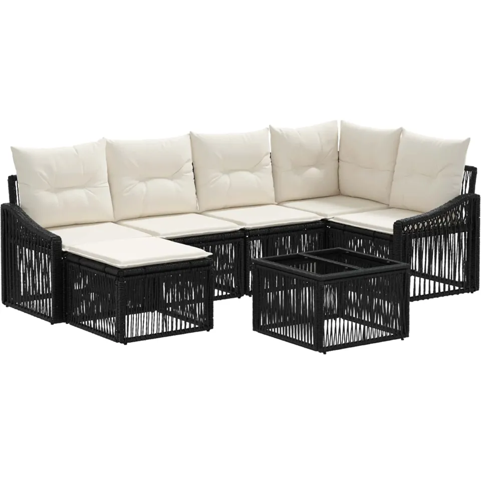 vidaXL Tuinbankenset 7 st 8-zits Zwart poly rattan, foto 3