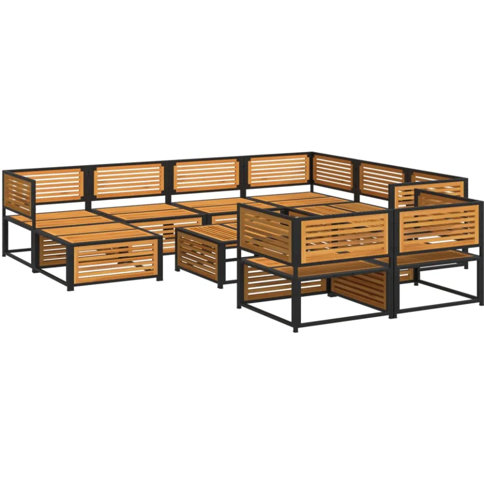 vidaXL 10-delige Loungeset met kussens massief acaciahout Bruin