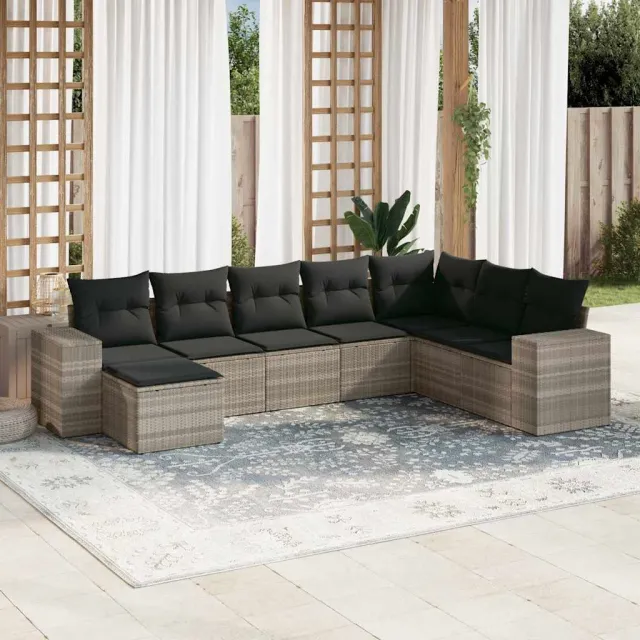 vidaXL 8-delige Loungeset met kussens poly rattan lichtgrijs grijs, foto 2