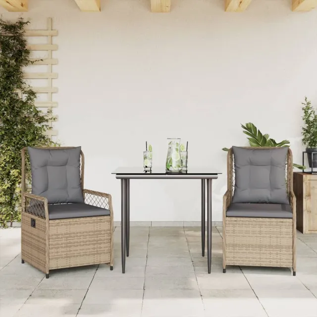 vidaXL 3-delige Tuinset met kussens poly rattan beige, foto 2