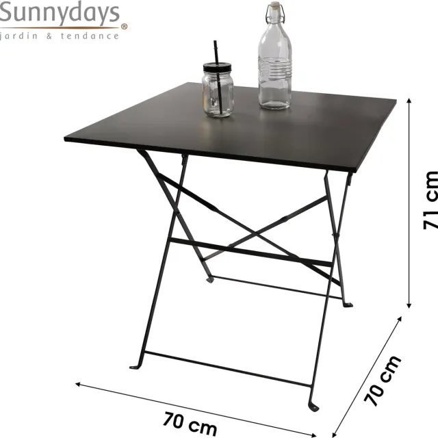 Sunnydays COLLECTIE “MISTRAL” OPVOUWBARE METALEN TAFEL ANTRACIET GRIJS 70X70XH71CM zwart