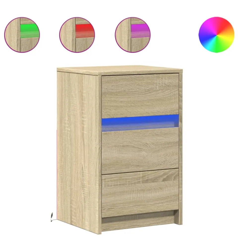 vidaXL Nachtkastje met LED-verlichting bewerkt hout sonoma eikenkleur Bruin