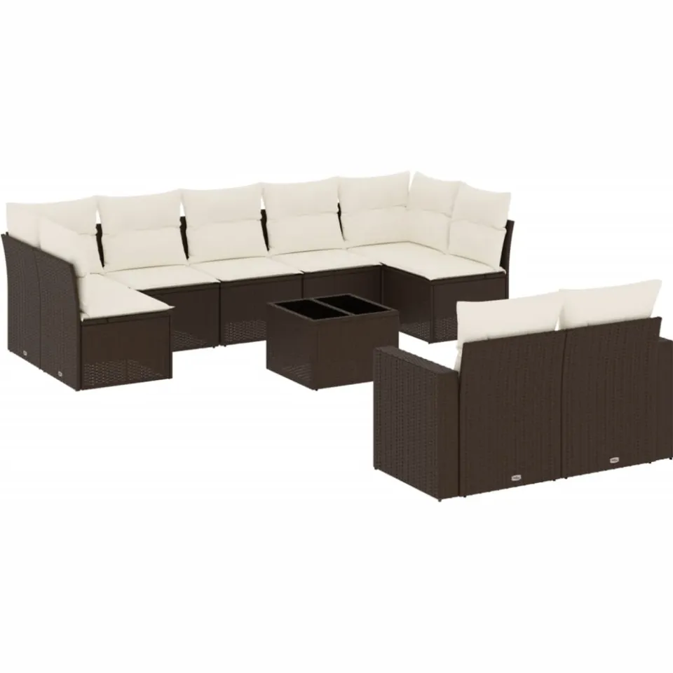 vidaXL 10-delige Loungeset met kussens poly rattan bruin, foto 3