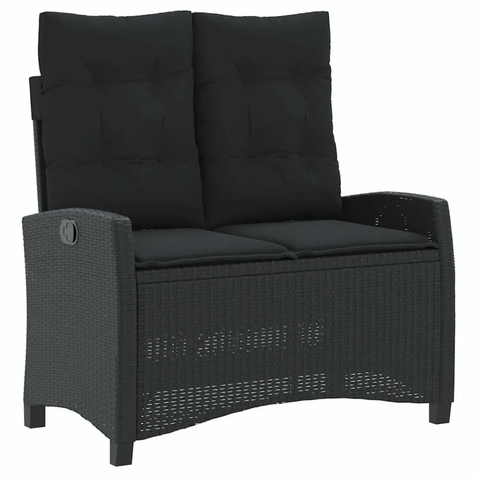 vidaXL 2-delige Tuinset met kussens poly rattan zwart