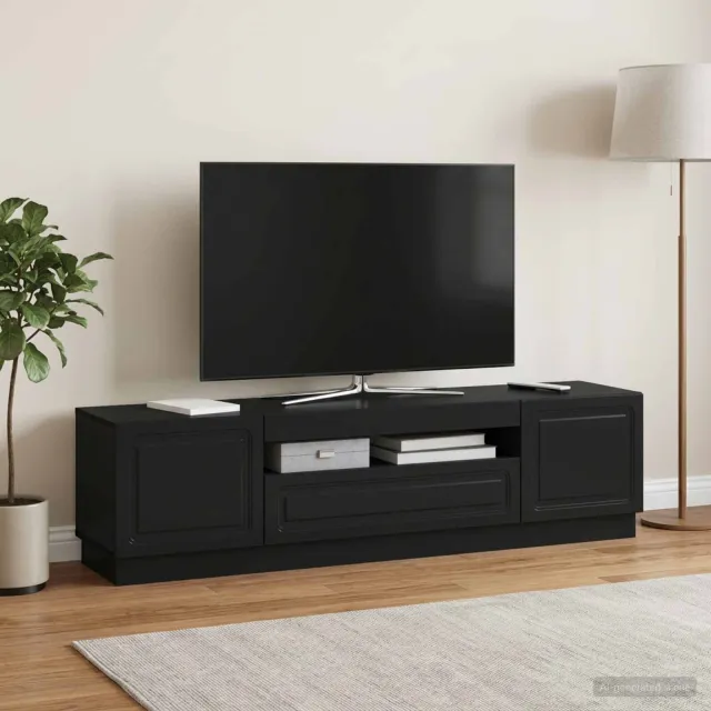 vidaXL LED tv-meubel Zwart Bewerkt hout