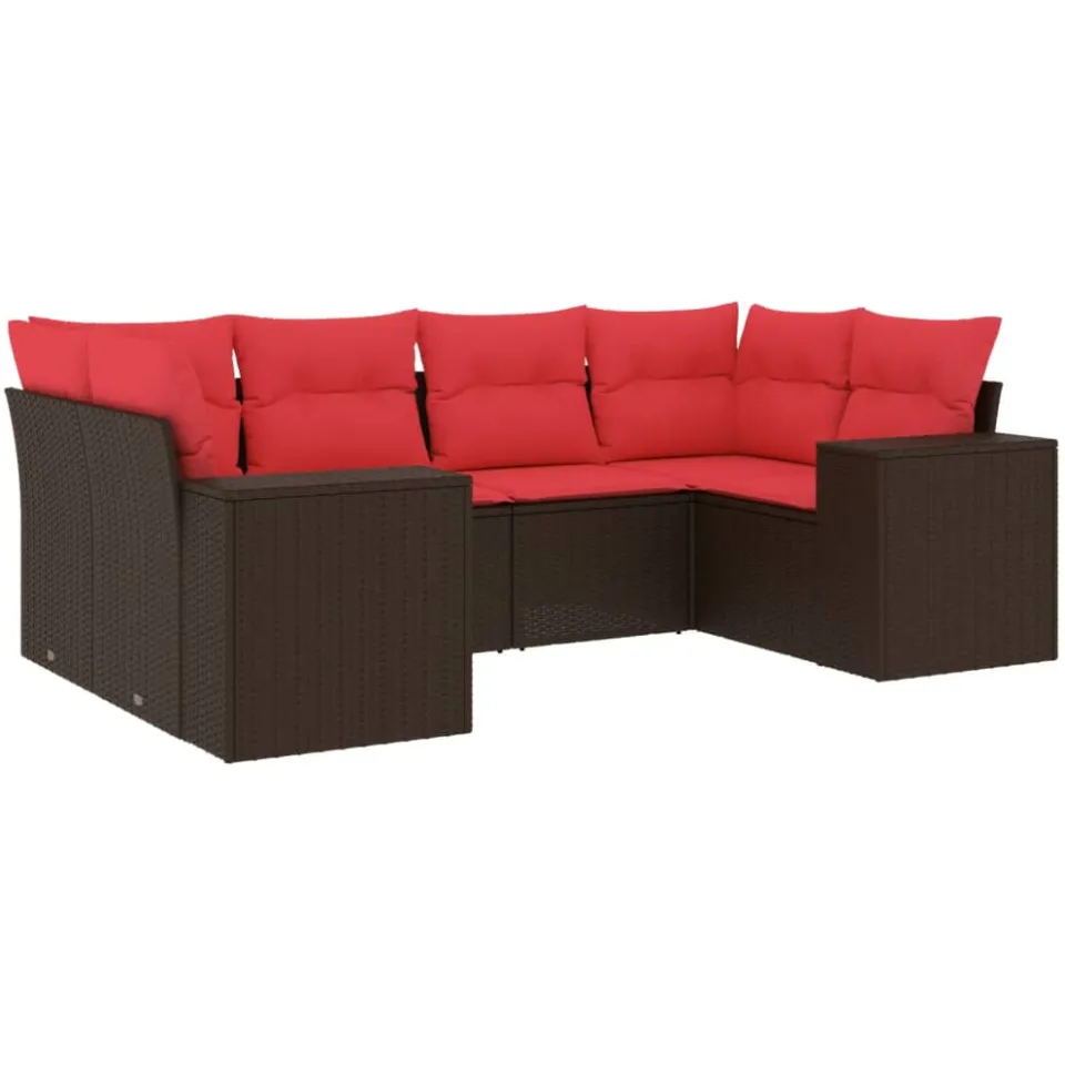 vidaXL 6-delige tuinbankset met kussens, bruin polyrotan, foto 3