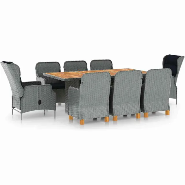 vidaXL 9-delige Tuinset met kussens poly rattan lichtgrijs