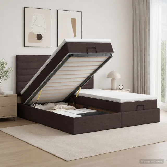 vidaXL Ottoman bed met matras met hoofdeinde 2 st Donkerbruin Stof bruin