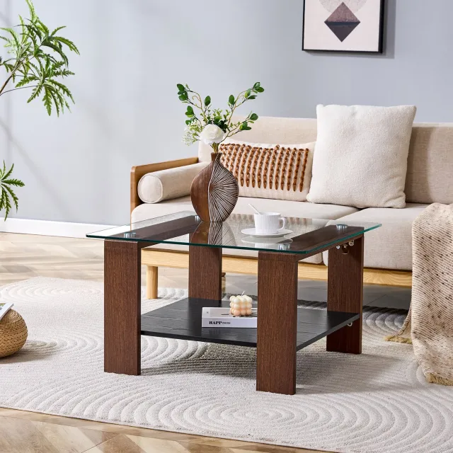 CHICFURN Salontafel 65 cm - Met opbergruimte - Dubbel blad - Walnootkleur Walnootkleurig