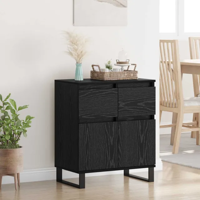 vidaXL Dressoir Zwart Eiken 60 x 35 x 70 cm Gemonteerd hout en ijzer, foto 2