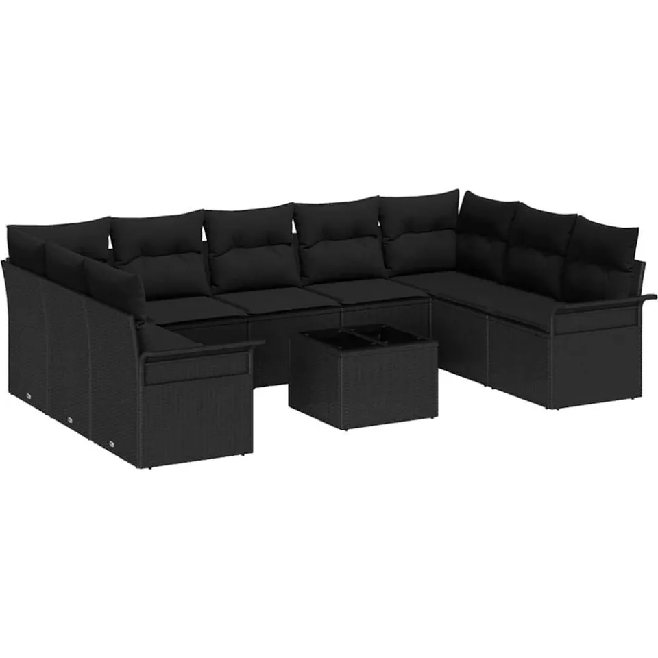 vidaXL Tuinbankenset 10 st Zwart poly rattan