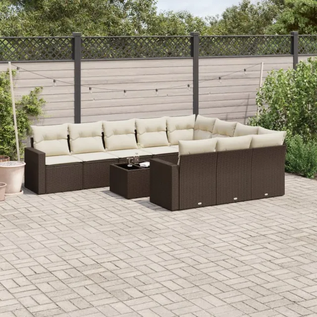 vidaXL 11-delige Loungeset met kussens poly rattan bruin, foto 2