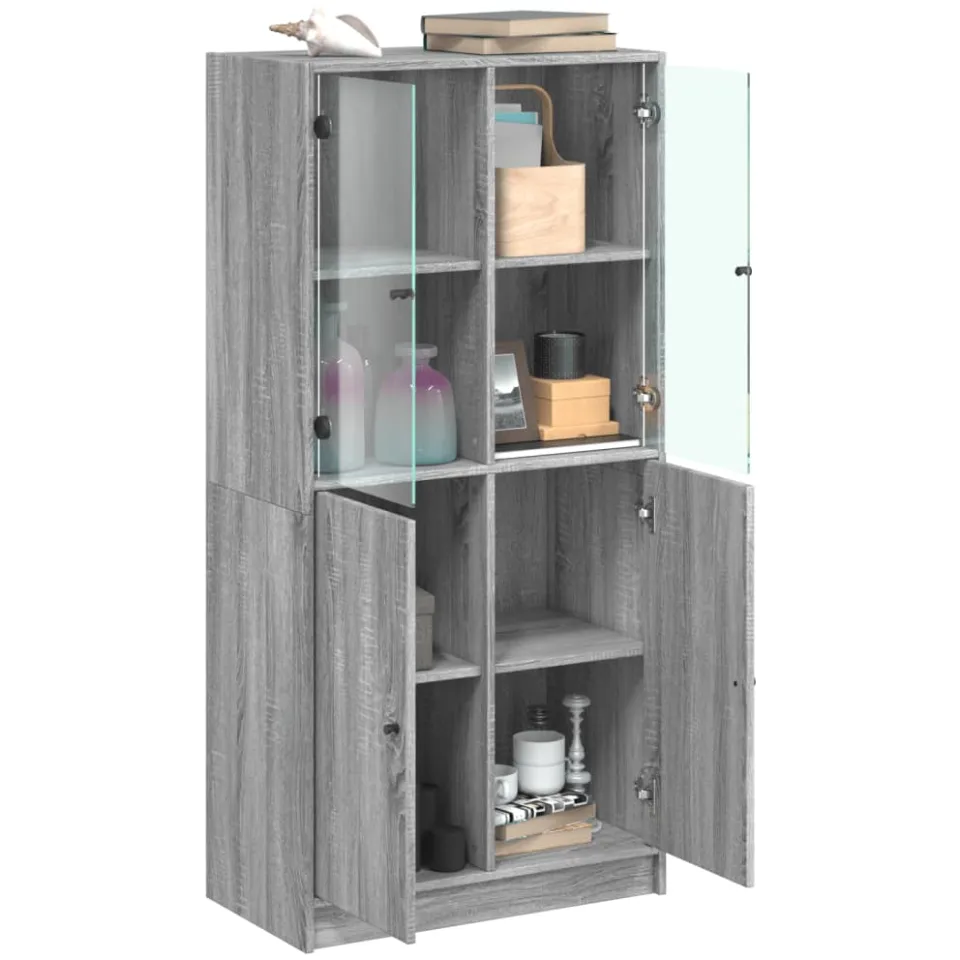 vidaXL Hoge kast met deuren 68x37x142 cm bewerkt hout grijs sonoma