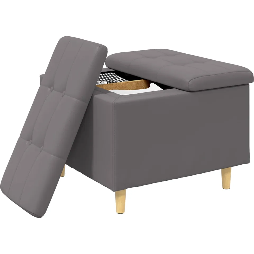 vidaXL Ottoman met Opbergruimte Grijs 60 x 60 x 45 cm Kunstleer, foto 3