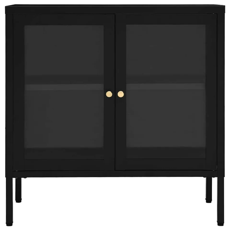 vidaXL Dressoir 70x35x70 cm staal en glas zwart
