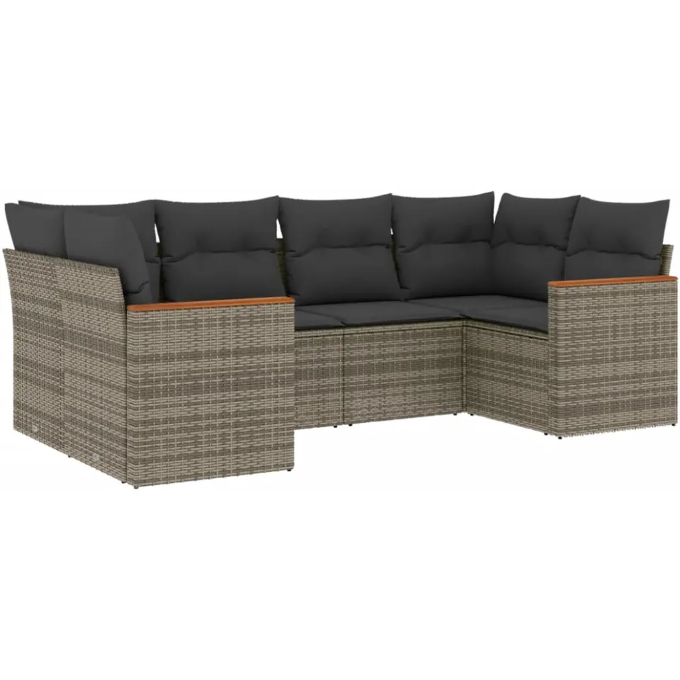 vidaXL 6-delige Loungeset met kussens poly rattan grijs
