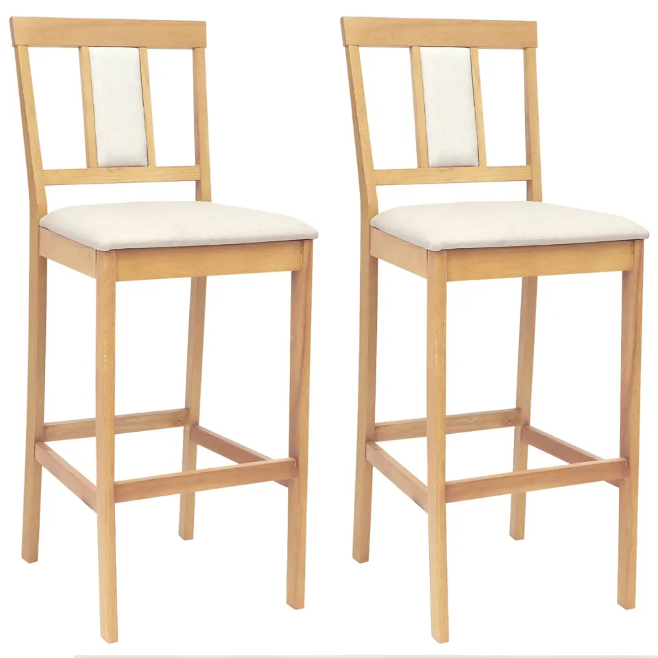 vidaXL Barkruk 2 st Natuurlijk en Beige Massief Rubberhout en Stof Bruin