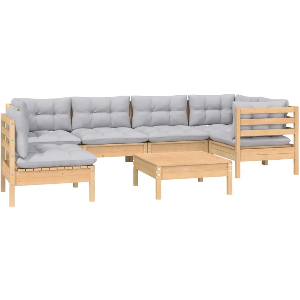 vidaXL 7-delige Loungeset met grijze kussens grenenhout grijs