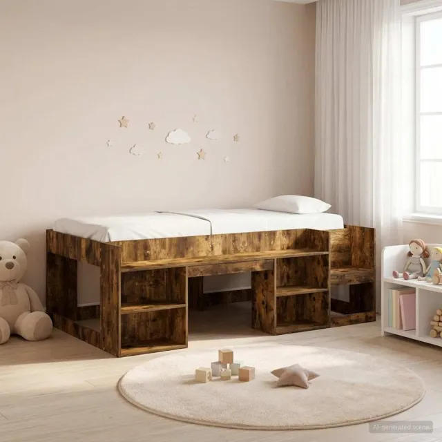 vidaXL Jeugd bedframe met opbergruimte Gerookt eiken 80 x 200 cm