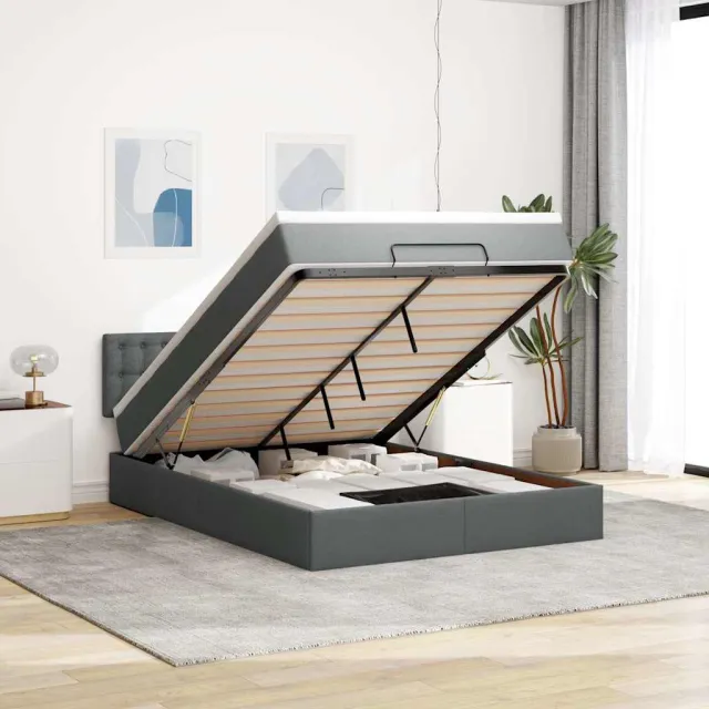 vidaXL Bed met matras 140x200 cm stof donkergrijs