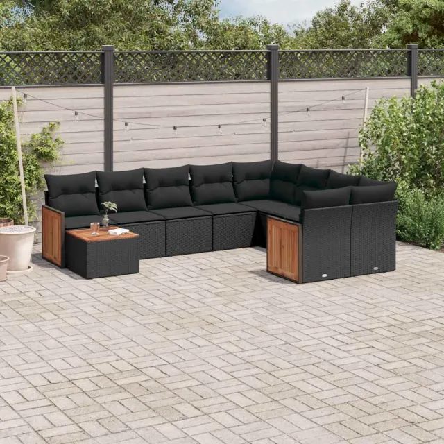 vidaXL 10-delige Loungeset met kussens poly rattan zwart, foto 2