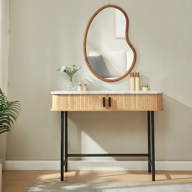 en.casa Consoletafel Tvedestrand 100x50x76 cm marmerlook wit en houtkleurig [en.casa]