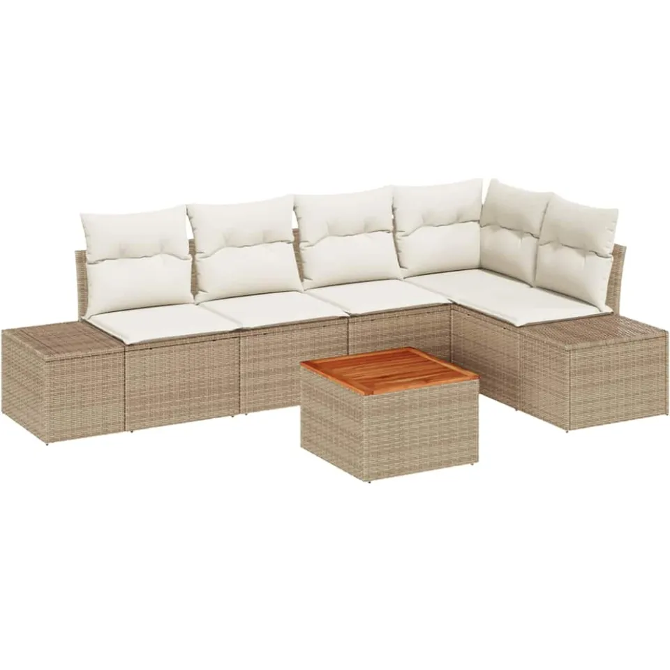 vidaXL Tuinbankenset 6 st Beige en Crème poly rattan