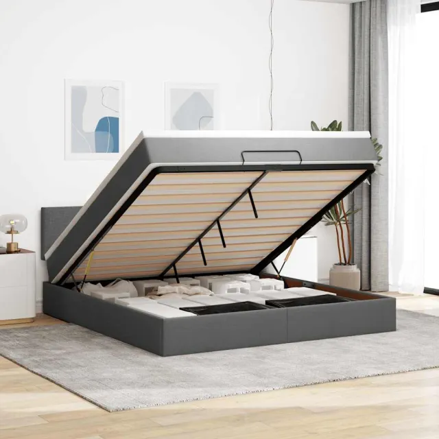 vidaXL Ottoman bed met matras en LED's 160x200cm stof donkergrijs grijs