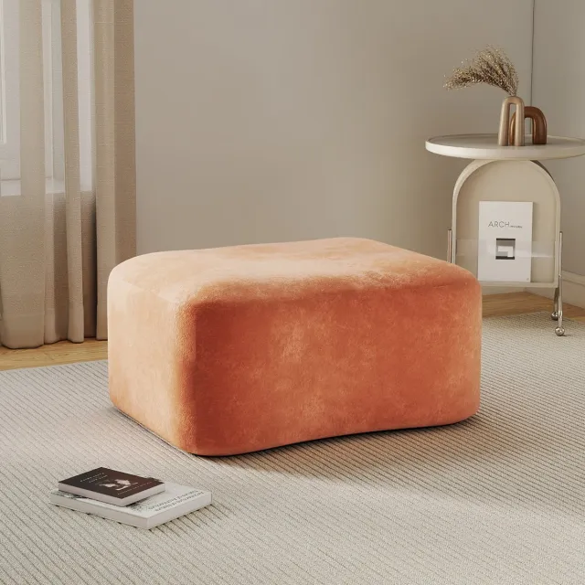 HAUSS SPOLE Voetenbankje - Zacht Fluweel Design - Met 32D Schuimvulling En Frameloze Vorm - Voor Woonkamer En Appartement - Oranje Orange