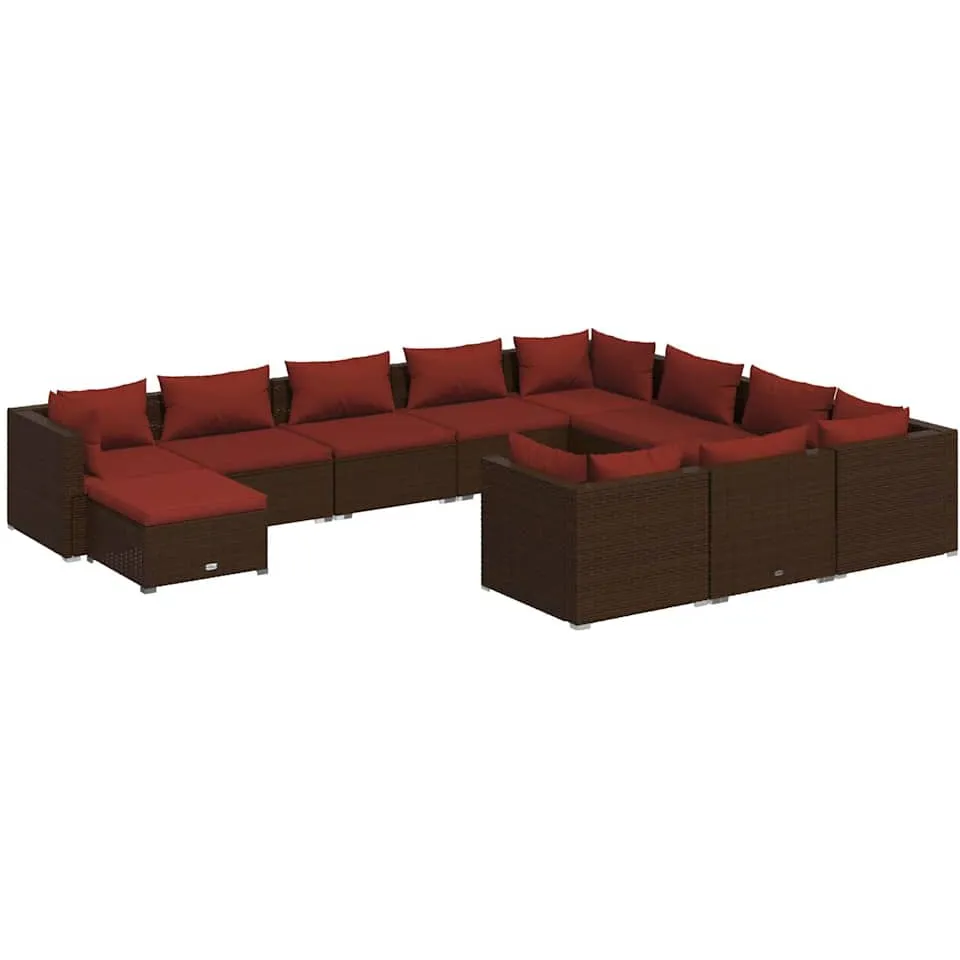 vidaXL 11-delige Loungeset met kussens poly rattan bruin, foto 3