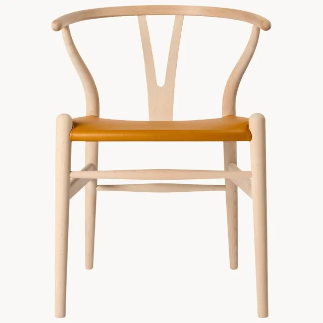 Carl Hansen & Søn Leren eetkamerstoel CH24P met armleuningen Lichtbruin