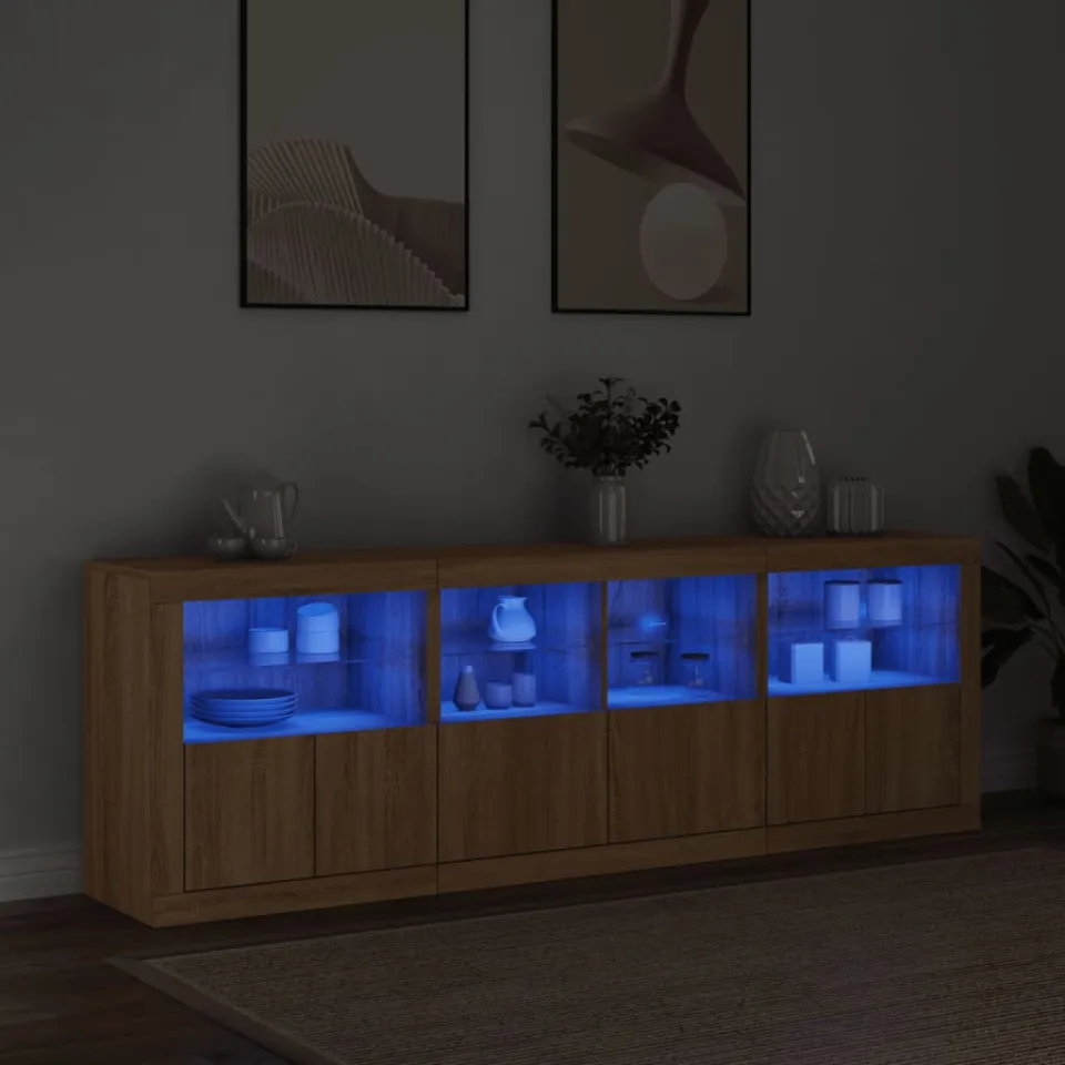 vidaXL Dressoir met LED-verlichting 202x37x67 cm sonoma eikenkleurig, foto 2