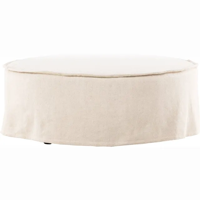 Nest living Odette Ronde Linnen Poef Beige - Voetenbank - Hocker - Katoen - Ø 101 cm