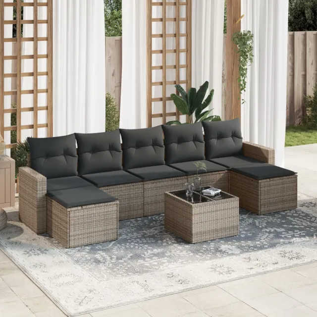 vidaXL 8-delige Loungeset met kussens poly rattan grijs, foto 2